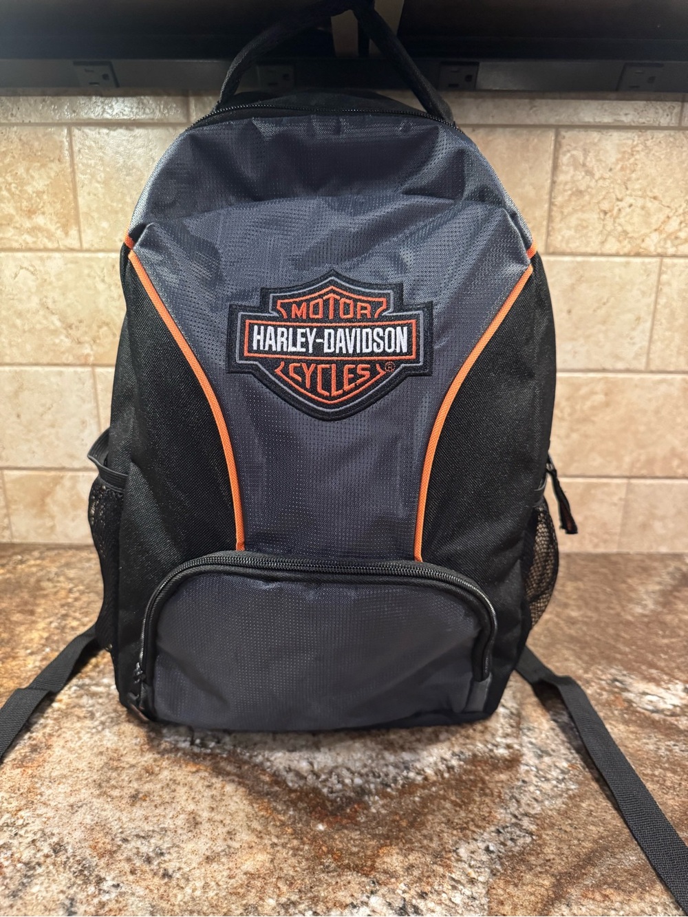 Harley-Davidson Backpack Black Orange Bar & Shield Logo Motorcycle Bag